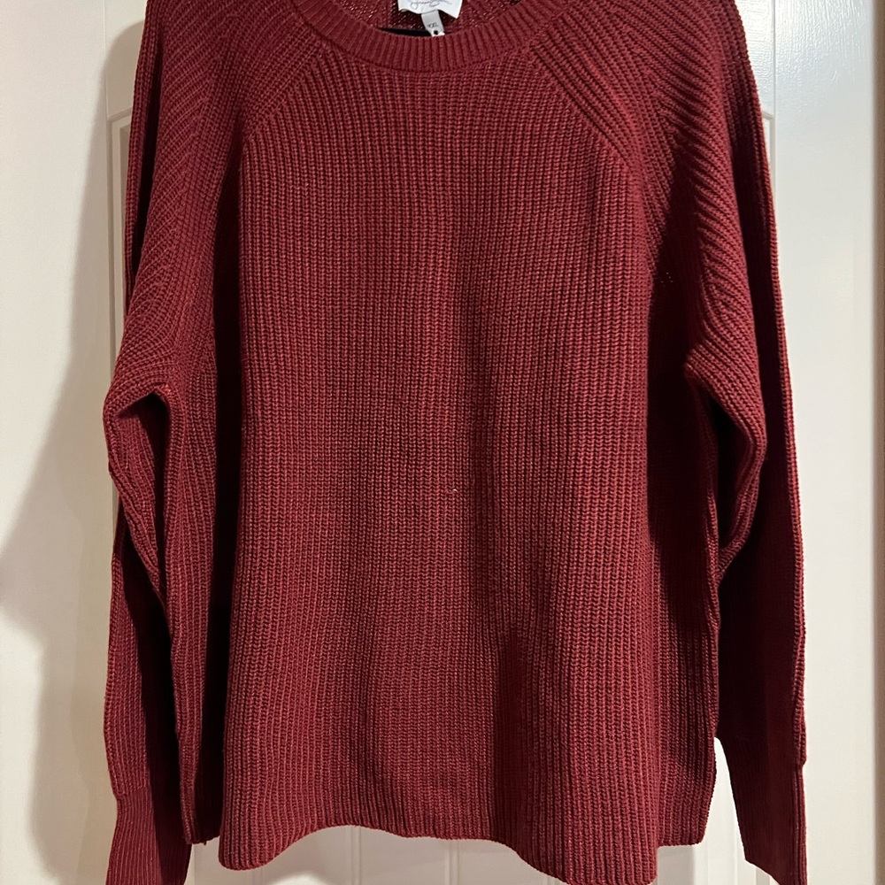 Jessica Simpson Red Crew Neck Sweater with Ribbed Knit